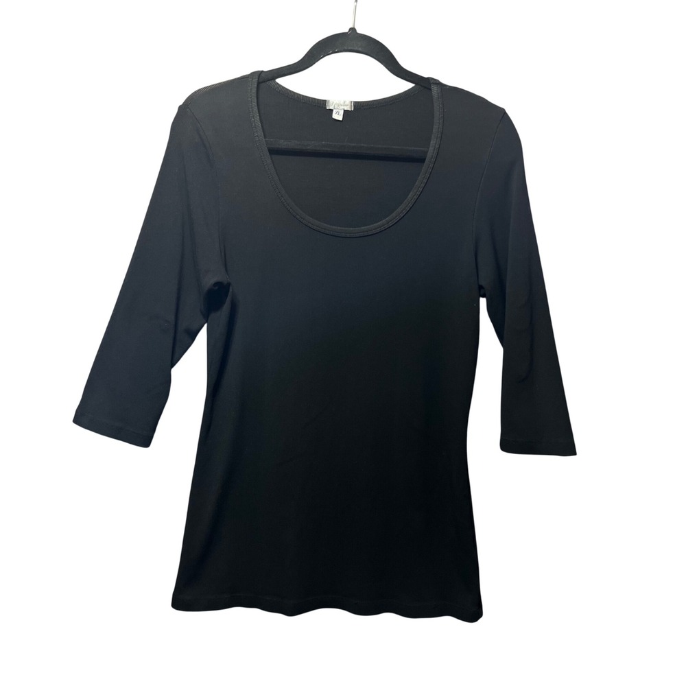 PJ Harlow Norah XL Black Rib Tee Scoop Neck 3/4 Sleeve Top Supima Modal Cotton